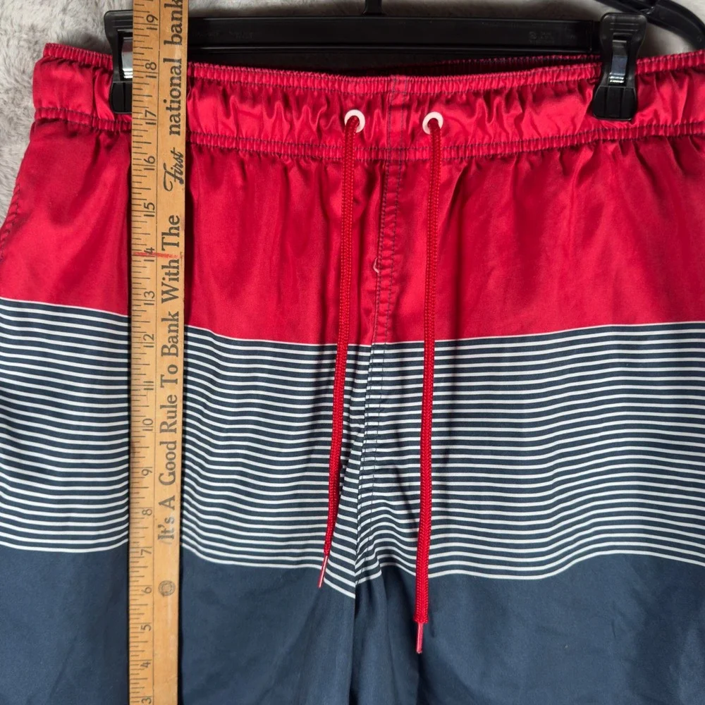 George Mens Red Blue Stripe Swim Trunks Board Shorts Size Large 36 38‎